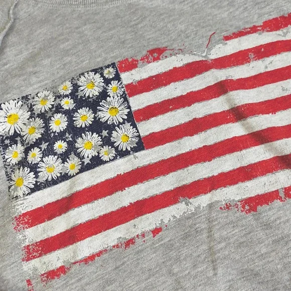 Womens Heather Gray Daisy Floral Graphic Sweatshirt Plus 1X Raglan Exposed Seam - Picture 2 of 8